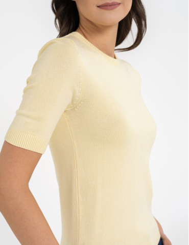 Swetry i kardigany - Sweter damski z krótkim rękawem z wiskozą ŻÓŁTY - produkt 12