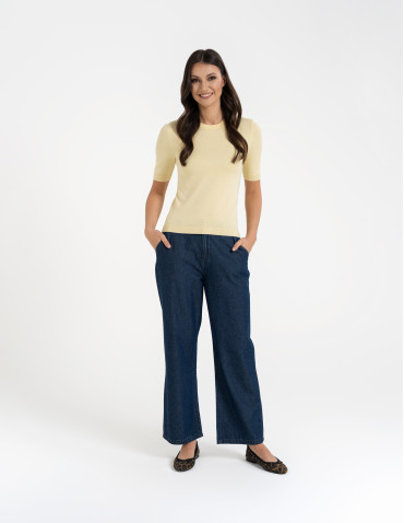 Swetry i kardigany - Sweter damski z krótkim rękawem z wiskozą ŻÓŁTY - produkt 13