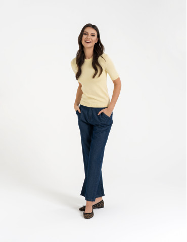 Swetry i kardigany - Sweter damski z krótkim rękawem z wiskozą ŻÓŁTY - produkt 14