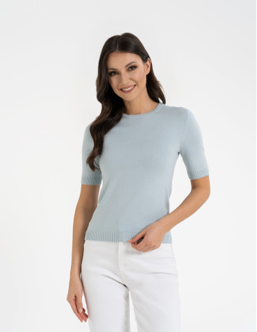 Sweter damski z krótkim rękawem z wiskozą - NIEBIESKI  - produkt 2