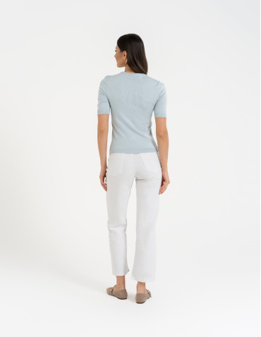 Swetry i kardigany - Sweter damski z krótkim rękawem z wiskozą NIEBIESKI - produkt 3