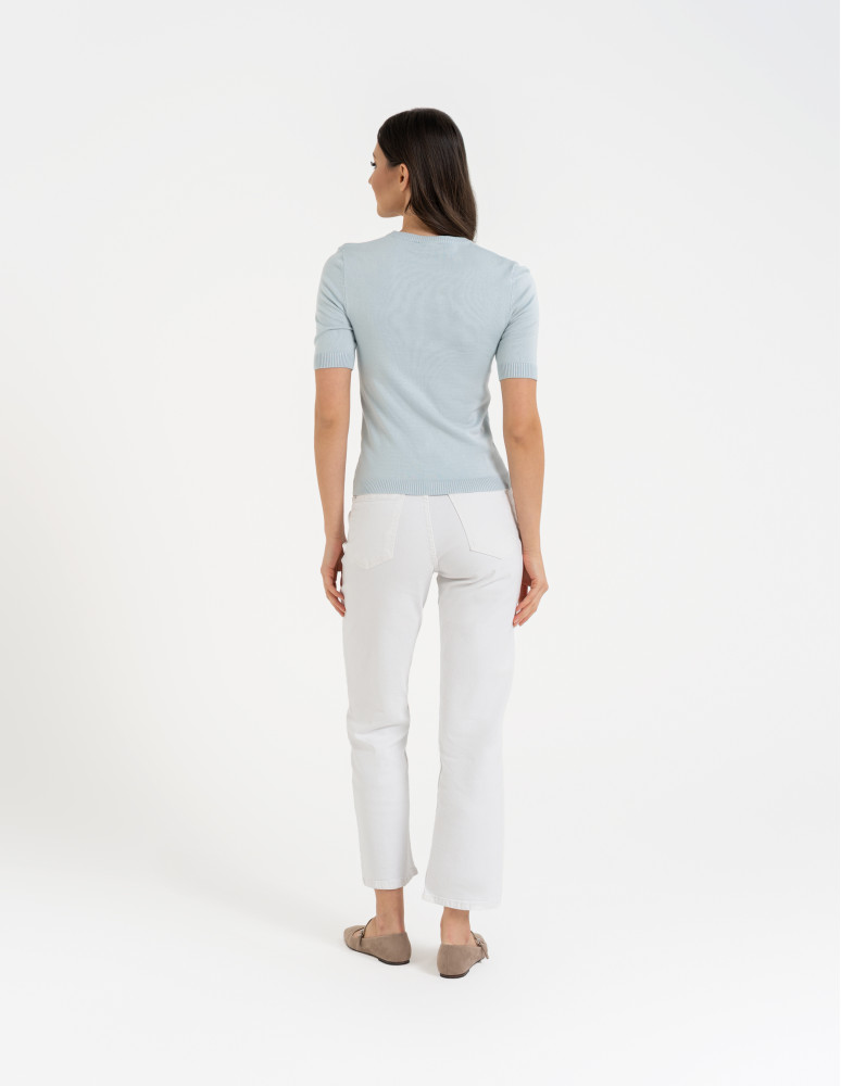 Swetry i kardigany - Sweter damski z krótkim rękawem z wiskozą NIEBIESKI  - produkt moraj.pl 3