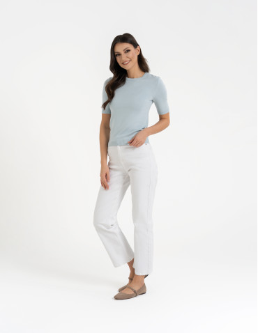 Swetry i kardigany - Sweter damski z krótkim rękawem z wiskozą NIEBIESKI - produkt 4