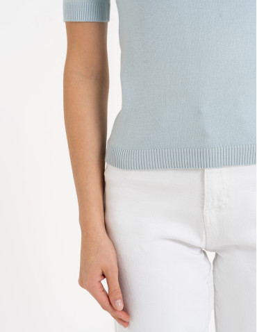 Swetry i kardigany - Sweter damski z krótkim rękawem z wiskozą NIEBIESKI - produkt 5