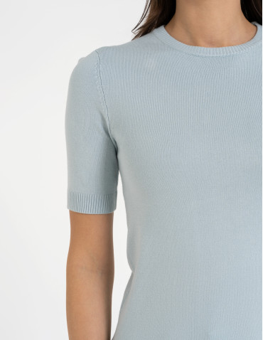 Swetry i kardigany - Sweter damski z krótkim rękawem z wiskozą NIEBIESKI - produkt 6