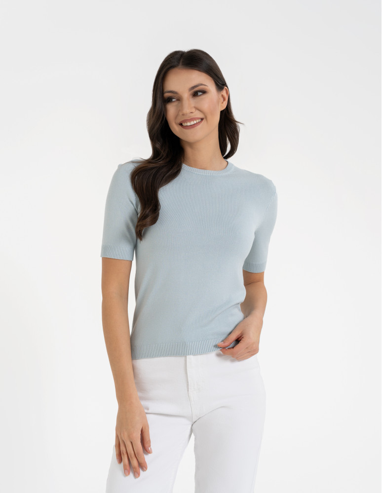 Swetry i kardigany - Sweter damski z krótkim rękawem z wiskozą NIEBIESKI  - produkt moraj.pl 7