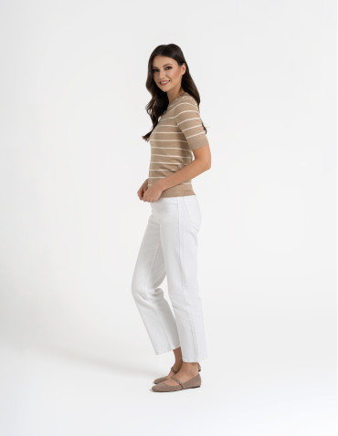 Swetry i kardigany - Sweter damski z krótkim rękawem z wiskozą BEŻOWY - produkt 5