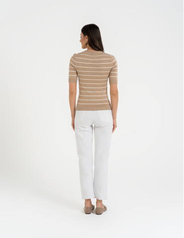 Swetry i kardigany - Sweter damski z krótkim rękawem z wiskozą BEŻOWY - produkt 6