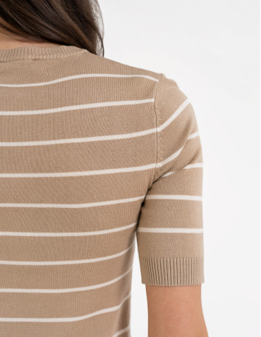 Swetry i kardigany - Sweter damski z krótkim rękawem z wiskozą BEŻOWY - produkt 9