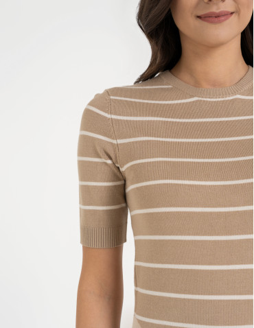 Swetry i kardigany - Sweter damski z krótkim rękawem z wiskozą BEŻOWY - produkt 10