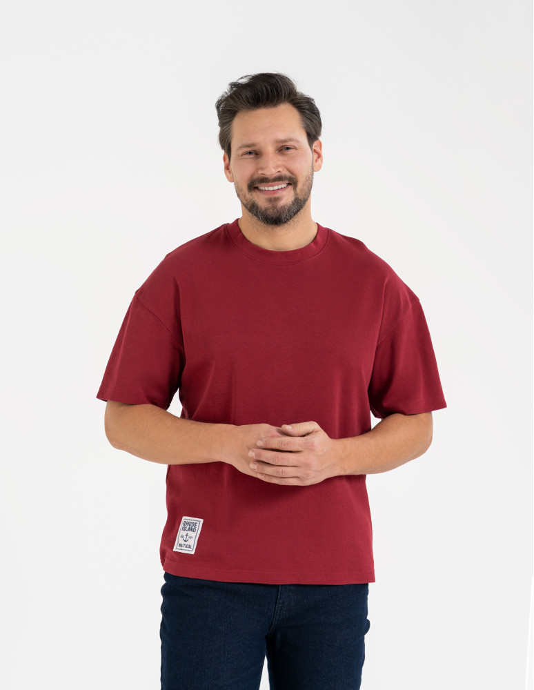 T-shirt męski o luźnym kroju koszulka 100% bawełna CZERWONY