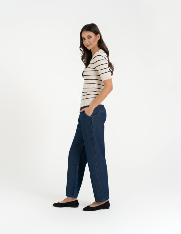 Swetry i kardigany - Sweter damski z krótkim rękawem z wiskozą KREMOWY - produkt 4