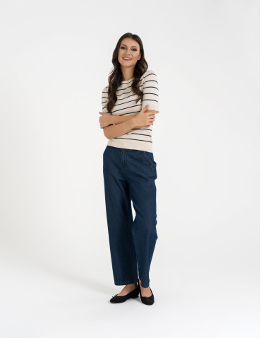 Swetry i kardigany - Sweter damski z krótkim rękawem z wiskozą KREMOWY - produkt 6