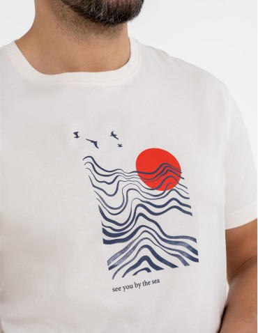 Koszulki z krótkim rękawem - T-shirt męski bawełniany z nadmorskim motywem BIAŁY - produkt 2