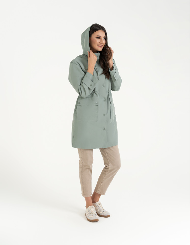 Kurtki i kamizelki - Kurtka damska parka przeciwdeszczowa z kapturem JASNY ZIELONY  - produkt moraj.pl 8