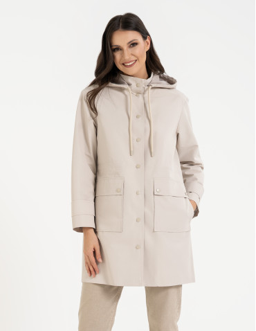Kurtki i kamizelki - Kurtka damska parka przeciwdeszczowa z kapturem BEŻOWY - produkt 8