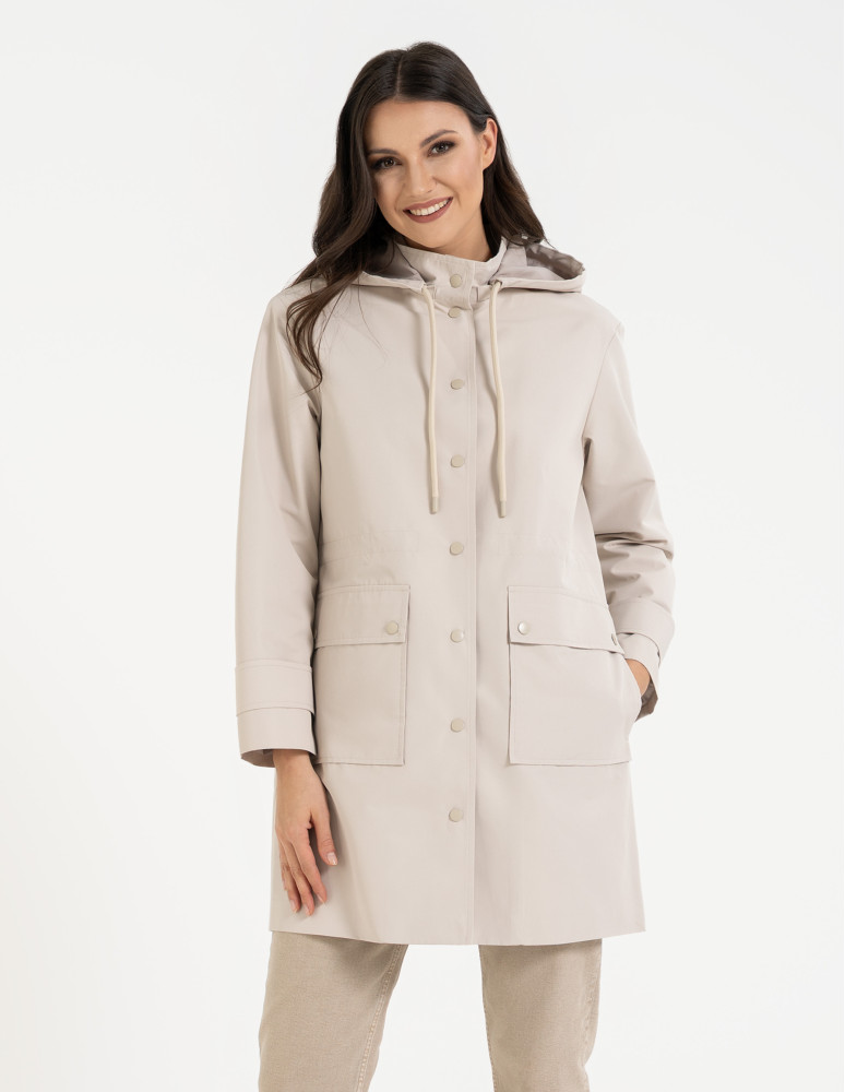 Kurtki i kamizelki - Kurtka damska parka przeciwdeszczowa z kapturem BEŻOWY  - produkt moraj.pl 8