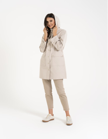 Kurtki i kamizelki - Kurtka damska parka przeciwdeszczowa z kapturem BEŻOWY - produkt 9