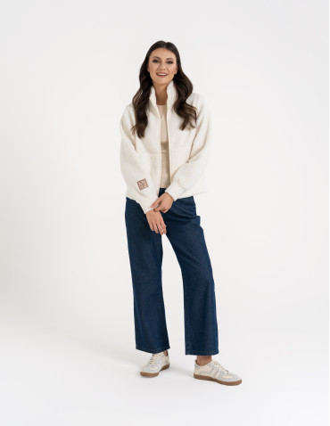 Bluzy damskie - Bluza damska sherpa ze stójką KREMOWY - produkt 8