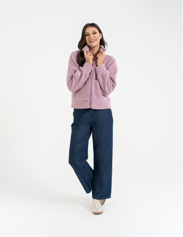 Bluzy damskie - Bluza damska sherpa ze stójką RÓŻOWY - produkt 8