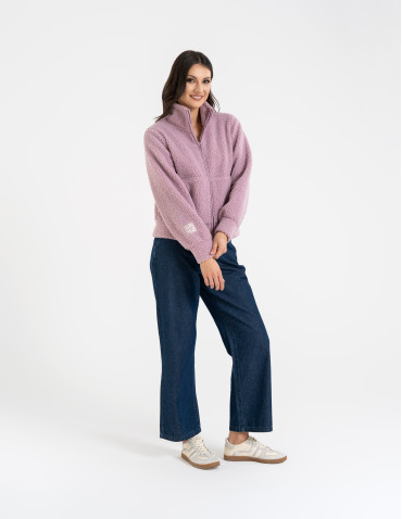 Bluzy damskie - Bluza damska sherpa ze stójką RÓŻOWY - produkt 9
