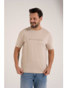 T-shirt męski bawełniany z haftowanym napisem o klasycznym kroju BEŻOWY