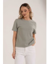 T-shirt damski bawełniany gładki o klasycznym kroju KHAKI