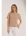 T-shirt damski bawełniany gładki o klasycznym kroju BEŻOWY