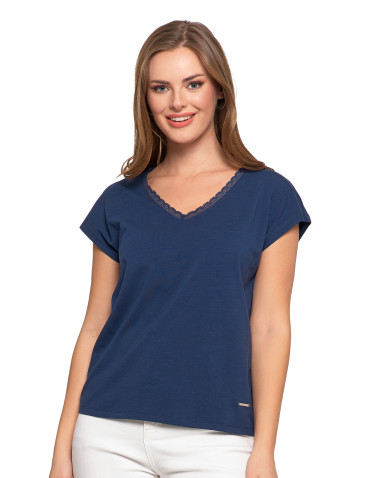 Bluzka damska bawełniana z koronkowym dekoltem