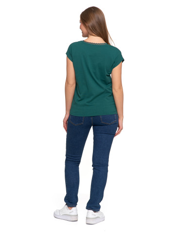 Bluzki i koszule - Bluzka damska bawełniana z koronkowym dekoltem JEANS - produkt 17