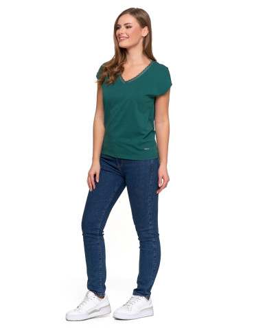 Bluzki i koszule - Bluzka damska bawełniana z koronkowym dekoltem JEANS - produkt 18