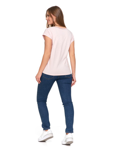 Bluzki i koszule - Bluzka damska bawełniana z koronkowym dekoltem RÓŻOWY - produkt 3