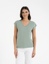 Bluzka damska bawełniana z koronkowym dekoltem JASNY ZIELONY