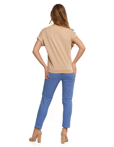 Koszulki i T-shirty - Bawełniana bluzka damska z domieszką modalu i dekoltem V BEŻOWY - produkt 4