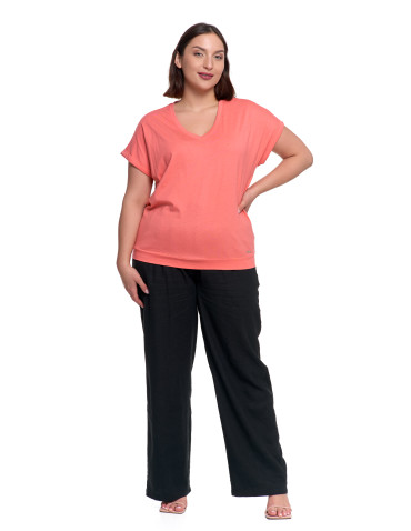 Koszulki i T-shirty - Bawełniana bluzka damska z domieszką modalu i dekoltem V RÓŻOWY - produkt 5