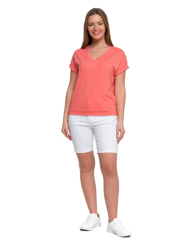 Koszulki i T-shirty - Bawełniana bluzka damska z domieszką modalu i dekoltem V RÓŻOWY - produkt 7