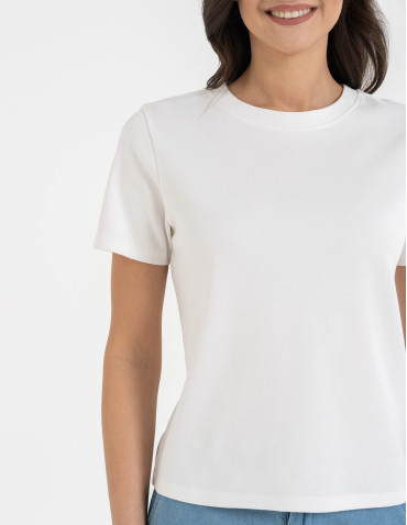 Koszulki z krótkim rękawem - T-shirt damski bawełniany gładki o klasycznym kroju BIAŁY - produkt 2