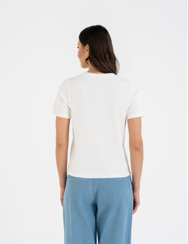 Koszulki z krótkim rękawem - T-shirt damski bawełniany gładki o klasycznym kroju BIAŁY - produkt 5