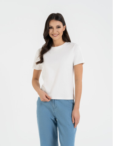 Koszulki z krótkim rękawem - T-shirt damski bawełniany gładki o klasycznym kroju BIAŁY - produkt 6