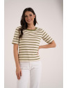 Bluzka damska bawełniana w paski z krótkim rękawem ZIELONY