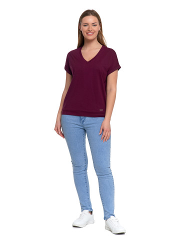 Koszulki i T-shirty - Bawełniana bluzka damska z domieszką modalu i dekoltem V FIOLETOWY - produkt 4