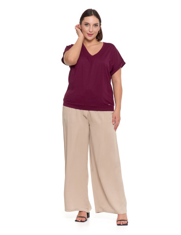 Koszulki i T-shirty - Bawełniana bluzka damska z domieszką modalu i dekoltem V FIOLETOWY - produkt 6