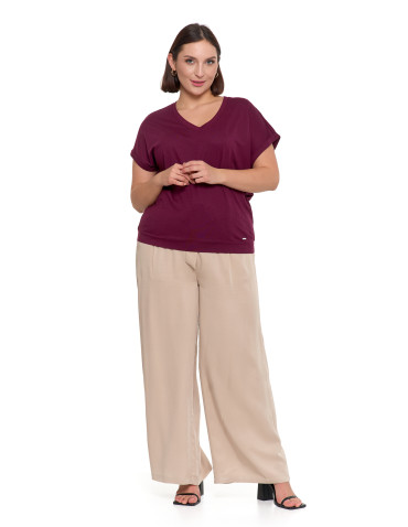 Koszulki i T-shirty - Bawełniana bluzka damska z domieszką modalu i dekoltem V FIOLETOWY - produkt 7