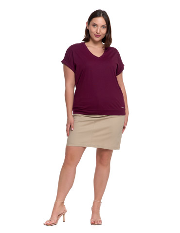 Koszulki i T-shirty - Bawełniana bluzka damska z domieszką modalu i dekoltem V FIOLETOWY - produkt 8