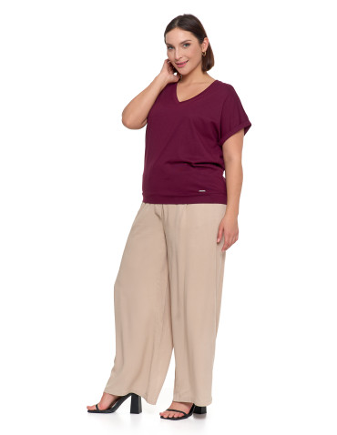 Koszulki i T-shirty - Bawełniana bluzka damska z domieszką modalu i dekoltem V FIOLETOWY - produkt 9