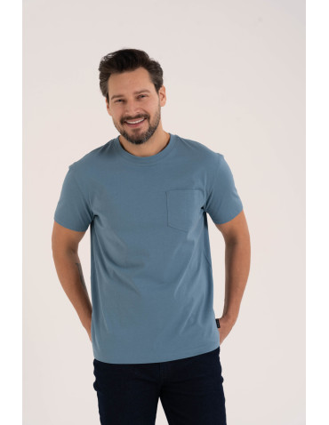 Koszulki z krótkim rękawem - Koszulka męska T-shirt bawełniany z kieszonką NIEBIESKI - produkt 1