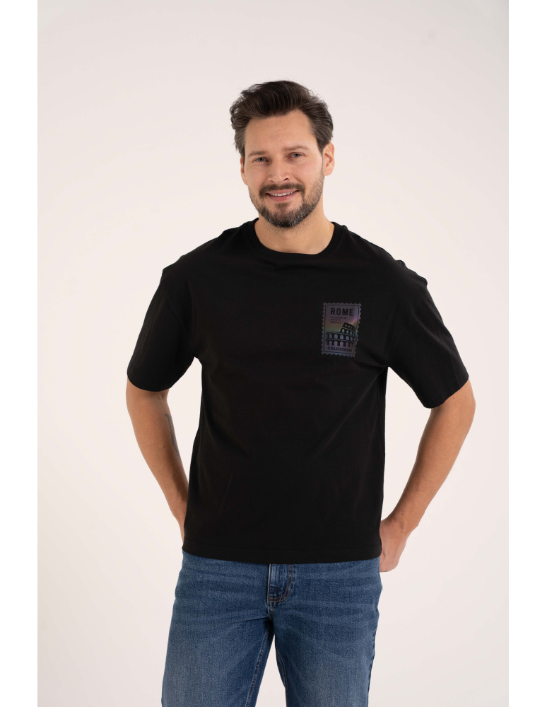 Koszulki z krótkim rękawem - T-shirt męski koszulka bawełniana oversize z nadrukiem holograficznym CZARNY - produkt moraj.pl 1