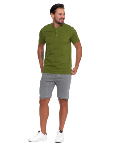 Koszulki z krótkim rękawem - Koszulka męska bawełniana typu henley z krótkim rękawem KHAKI - produkt 1