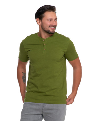 Koszulki z krótkim rękawem - Koszulka męska bawełniana typu henley z krótkim rękawem KHAKI - produkt 3
