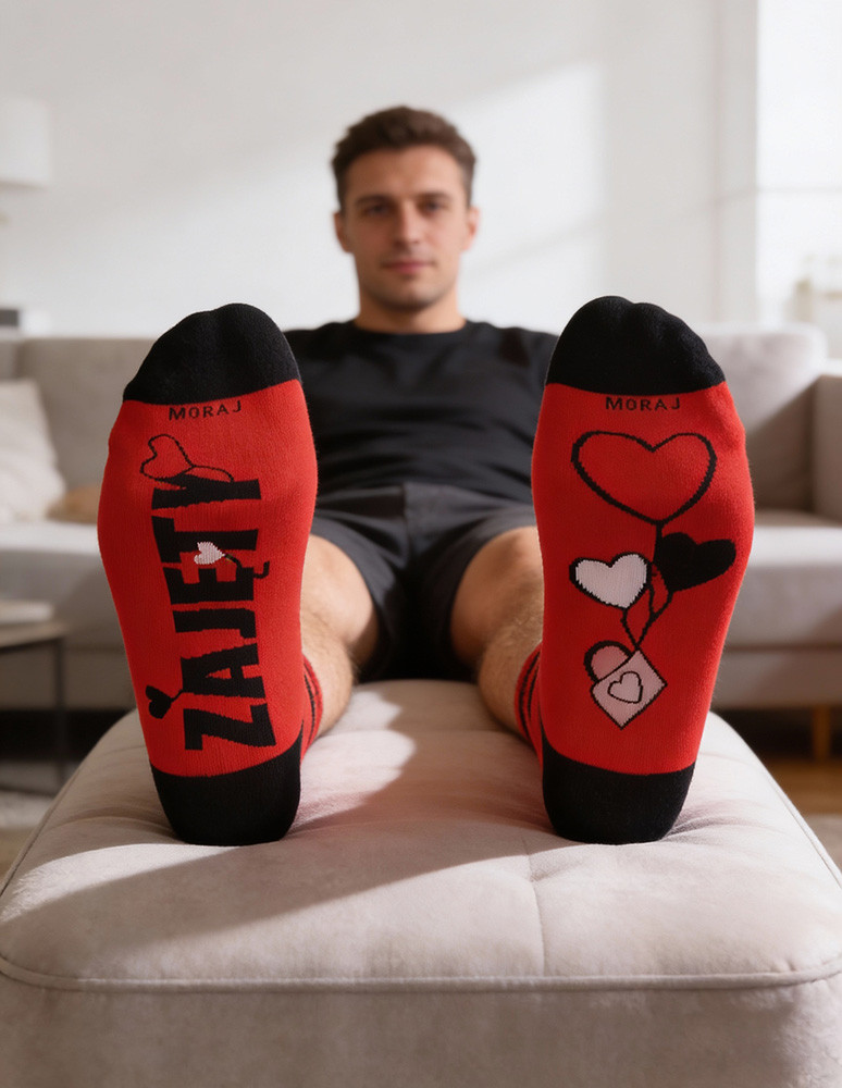 Skarpety stopki - Skarpetki stopki męskie nie do pary na walentynki CZERWONY  - produkt moraj.pl 4